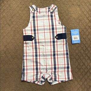 Ruffle Butts Plaid Baby Romper in Red, Blue, and White